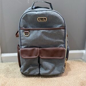 Itzy Ritzy Baby Bag Backpack in Gray with Brown Trim